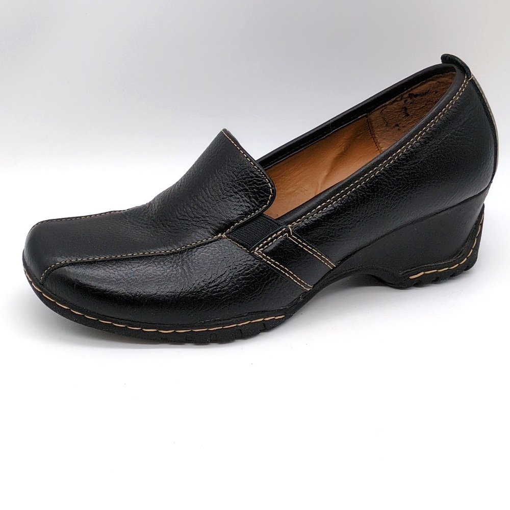 Bjorndal Loafers Womens Noelle Black 8.5‎ Leather Slip On Shoes Stretch Wedge